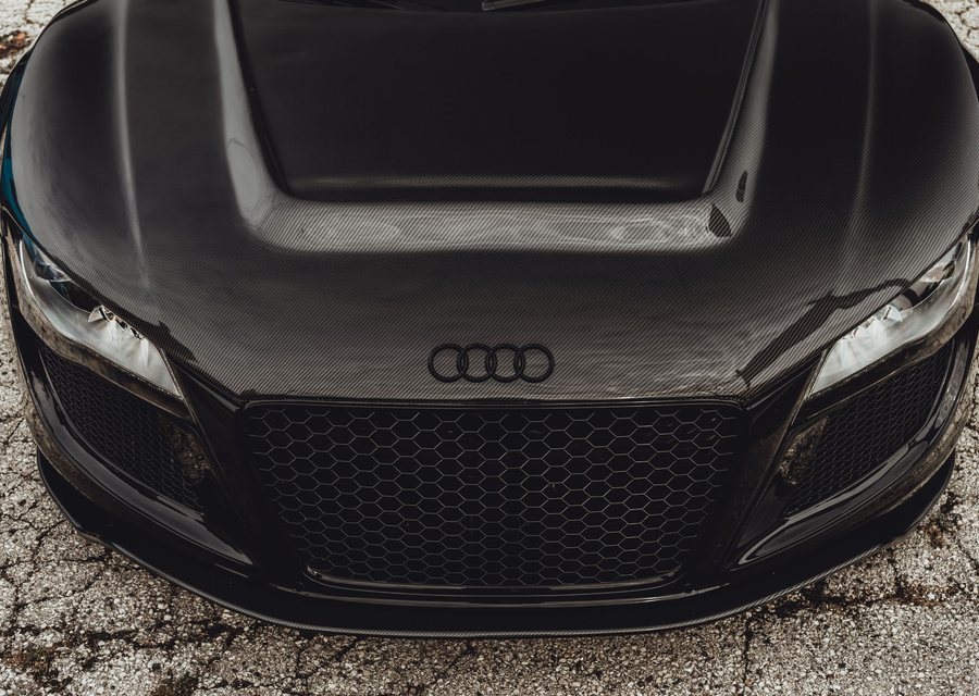 Carbon fibre weave on a supercar bonnet